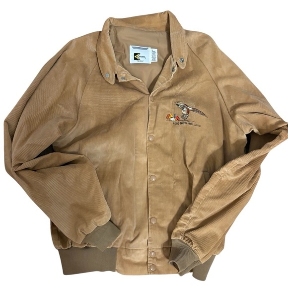 Vintage New Holland Pheasant Tan Corduroy Jacket Large K Brand Embroidered
